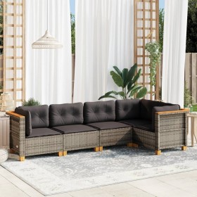 Gartensofa-Set mit Kissen, 5-teilig, graues synthetisches Rattan von vidaXL, Gartensets - Ref: Foro24-3261810, Preis: 378,42 ...