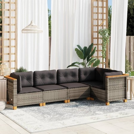 Gartensofa-Set mit Kissen, 5-teilig, graues synthetisches Rattan von vidaXL, Gartensets - Ref: Foro24-3261810, Preis: 377,28 ...