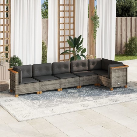 6-teiliges Gartenmöbel-Set und graue synthetische Rattankissen von vidaXL, Gartensets - Ref: Foro24-3261846, Preis: 470,69 €,...