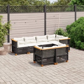 7-teiliges Gartensofa-Set mit schwarzen synthetischen Rattankissen von vidaXL, Gartensets - Ref: Foro24-3261884, Preis: 629,9...