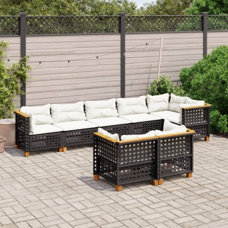 Set de sofás de jardín 8 piezas y cojines ratán sintético negro de vidaXL, Conjuntos de jardín - Ref: Foro24-3261890, Precio:...