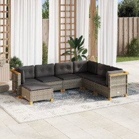 7-teiliges Gartensofa-Set mit grauen synthetischen Rattankissen von vidaXL, Gartensets - Ref: Foro24-3261936, Preis: 528,42 €...