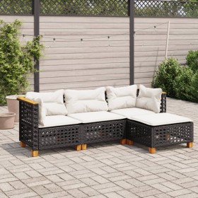 4-teilige Gartensofagarnitur mit schwarzen synthetischen Rattankissen von vidaXL, Gartensets - Ref: Foro24-3261782, Preis: 31...