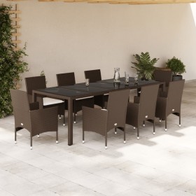 Garden dining set 9 pieces with brown glass synthetic rattan cushions by vidaXL, Garden sets - Ref: Foro24-3278589, Price: 64...