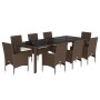 Set comedor jardín 9 pzas cojines ratán sintético vidrio marrón de vidaXL, Conjuntos de jardín - Ref: Foro24-3278589, Precio:...