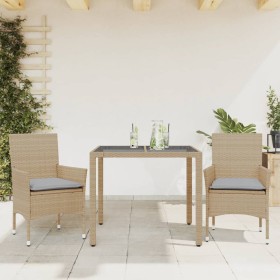 Garden dining set 3 pieces with beige glass synthetic rattan cushions by vidaXL, Garden sets - Ref: Foro24-3278561, Price: 23...