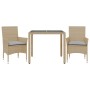 Set comedor jardín 3 pzas cojines ratán sintético vidrio beige de vidaXL, Conjuntos de jardín - Ref: Foro24-3278561, Precio: ...