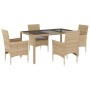 Set comedor jardín 5 pzas cojines ratán sintético vidrio beige de vidaXL, Conjuntos de jardín - Ref: Foro24-3278563, Precio: ...