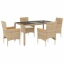 Set comedor jardín 5 pzas cojines ratán sintético vidrio beige de vidaXL, Conjuntos de jardín - Ref: Foro24-3278659, Precio: ...