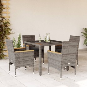 Set comedor jardín 5 pzas y cojines ratán sintético vidrio gris de vidaXL, Conjuntos de jardín - Ref: Foro24-3278652, Precio:...