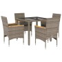 Set comedor jardín 5 pzas y cojines ratán sintético vidrio gris de vidaXL, Conjuntos de jardín - Ref: Foro24-3278652, Precio:...