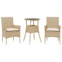 Set comedor jardín 3 pzas cojines ratán sintético vidrio beige de vidaXL, Conjuntos de jardín - Ref: Foro24-3278625, Precio: ...