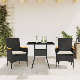 Garten-Essgruppe, 3-teilig, mit Kissen aus schwarzem Glas und synthetischem Rattan von vidaXL, Gartensets - Ref: Foro24-32787...