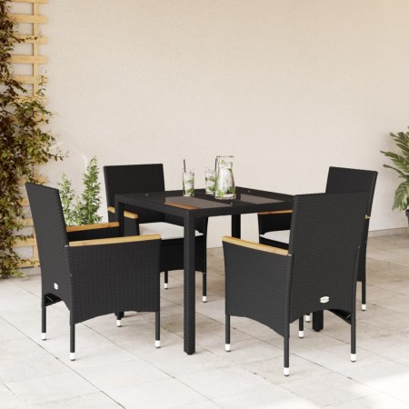 Set comedor jardín 5 pzas cojines ratán sintético vidrio negro de vidaXL, Conjuntos de jardín - Ref: Foro24-3278646, Precio: ...