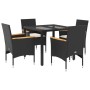 Set comedor jardín 5 pzas cojines ratán sintético vidrio negro de vidaXL, Conjuntos de jardín - Ref: Foro24-3278646, Precio: ...