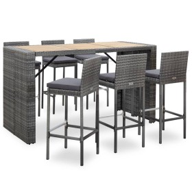 Set muebles bar jardín 7 piezas y cojines ratán sintético gris de vidaXL, Conjuntos de jardín - Ref: Foro24-49563, Precio: 61...