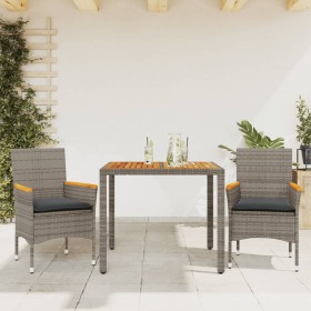 Set de comedor jardín 3 pzas con cojines ratán PE acacia gris de vidaXL, Conjuntos de jardín - Ref: Foro24-3278633, Precio: 2...