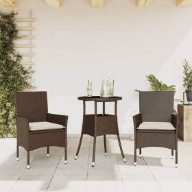 Garten-Essgruppe, 3-teilig, mit Kissen aus braunem Glas und synthetischem Rattan von vidaXL, Gartensets - Ref: Foro24-3278619...