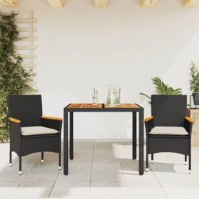 Set de comedor jardín 3 pzas con cojines ratán PE acacia negro de vidaXL, Conjuntos de jardín - Ref: Foro24-3278627, Precio: ...