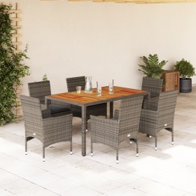 Set de comedor jardín 7 pzas con cojines ratán PE acacia gris de vidaXL, Conjuntos de jardín - Ref: Foro24-3278678, Precio: 5...