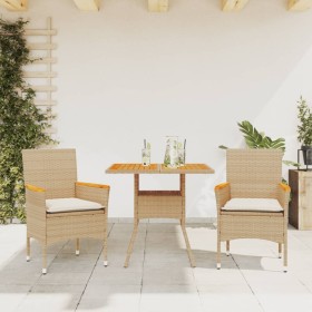 3-piece garden dining set with beige acacia PE rattan cushions by vidaXL, Garden sets - Ref: Foro24-3278701, Price: 232,99 €,...