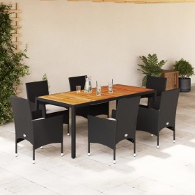 7-piece garden dining set with black acacia PE rattan cushions by vidaXL, Garden sets - Ref: Foro24-3278667, Price: 590,53 €,...