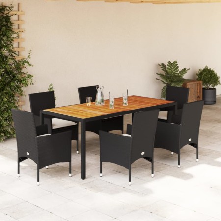 7-piece garden dining set with black acacia PE rattan cushions by vidaXL, Garden sets - Ref: Foro24-3278667, Price: 590,58 €,...