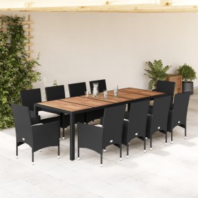 Set comedor jardín 11 pzas cojines ratán sintético acacia negro de vidaXL, Conjuntos de jardín - Ref: Foro24-3278692, Precio:...