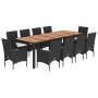 Set comedor jardín 11 pzas cojines ratán sintético acacia negro de vidaXL, Conjuntos de jardín - Ref: Foro24-3278692, Precio:...