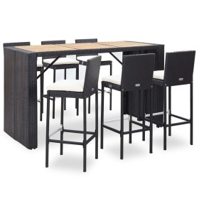 Set muebles bar jardín y cojines 7 pzas ratán sintético negro de vidaXL, Conjuntos de jardín - Ref: Foro24-49562, Precio: 583...