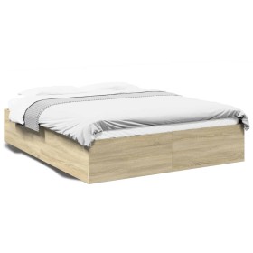 Sonoma oak engineered wood bed frame 150x200 cm by vidaXL, Beds and slatted bases - Ref: Foro24-3281009, Price: 122,99 €, Dis...