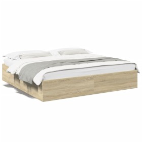 Estructura de cama madera de ingeniería roble Sonoma 200x200 cm de vidaXL, Camas y somieres - Ref: Foro24-3280988, Precio: 13...