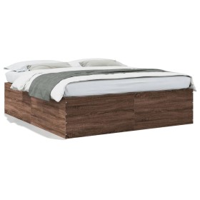 Oak brown engineered wood bed frame 180x200 cm by vidaXL, Beds and slatted bases - Ref: Foro24-3280908, Price: 153,57 €, Disc...