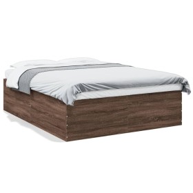 Oak brown engineered wood bed frame 150x200 cm by vidaXL, Beds and slatted bases - Ref: Foro24-3280922, Price: 166,99 €, Disc...