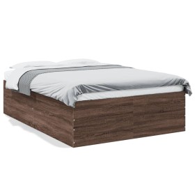 Oak brown engineered wood bed frame 140x200 cm by vidaXL, Beds and slatted bases - Ref: Foro24-3280929, Price: 161,99 €, Disc...