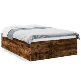 Estructura de cama madera de ingeniería roble ahumado 140x190cm de vidaXL, Camas y somieres - Ref: Foro24-3280941, Precio: 13...