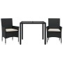 Set comedor jardín 3 pzas cojines ratán sintético vidrio negro de vidaXL, Conjuntos de jardín - Ref: Foro24-3278537, Precio: ...