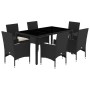 Set comedor jardín 7 pzas cojines ratán sintético vidrio negro de vidaXL, Conjuntos de jardín - Ref: Foro24-3278540, Precio: ...