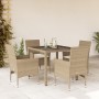 Garten-Essgruppe, 5-teilig, mit Kissen aus beigem synthetischem Rattan aus Glas von vidaXL, Gartensets - Ref: Foro24-3278568,...