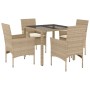 Set comedor jardín 5 pzas cojines ratán sintético vidrio beige de vidaXL, Conjuntos de jardín - Ref: Foro24-3278568, Precio: ...