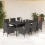 Garten-Essgruppe, 9-teilig, mit Kissen aus schwarzem Glas und synthetischem Rattan von vidaXL, Gartensets - Ref: Foro24-32785...