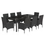 Set comedor jardín 9 pzas cojines ratán sintético vidrio negro de vidaXL, Conjuntos de jardín - Ref: Foro24-3278542, Precio: ...