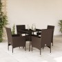 Set comedor jardín 5 pzas cojines ratán sintético vidrio marrón de vidaXL, Conjuntos de jardín - Ref: Foro24-3278604, Precio:...