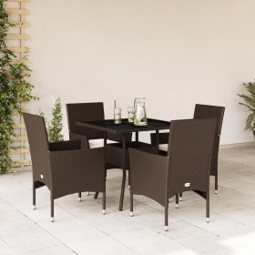 Garten-Essgruppe, 5-teilig, mit Kissen aus braunem Glas und synthetischem Rattan von vidaXL, Gartensets - Ref: Foro24-3278604...