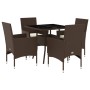 Set comedor jardín 5 pzas cojines ratán sintético vidrio marrón de vidaXL, Conjuntos de jardín - Ref: Foro24-3278604, Precio:...