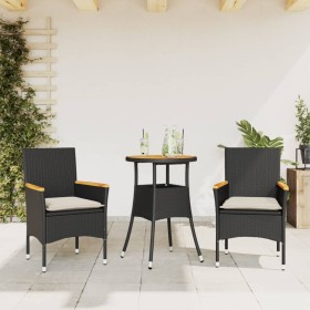 3-piece garden dining set with black acacia PE rattan cushions by vidaXL, Garden sets - Ref: Foro24-3278717, Price: 189,99 €,...