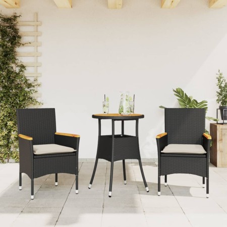 3-piece garden dining set with black acacia PE rattan cushions by vidaXL, Garden sets - Ref: Foro24-3278717, Price: 189,85 €,...