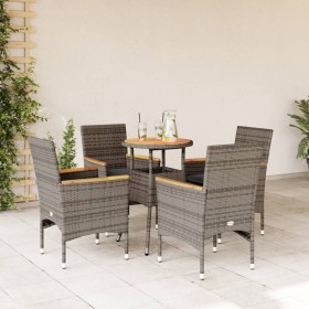 5-teiliges Garten-Essset mit Kissen aus grauem Akazien-PE-Rattan von vidaXL, Gartensets - Ref: Foro24-3278720, Preis: 336,90 ...