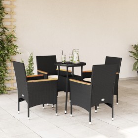 Garten-Essgruppe, 5-teilig, mit Kissen aus schwarzem Glas und synthetischem Rattan von vidaXL, Gartensets - Ref: Foro24-32787...