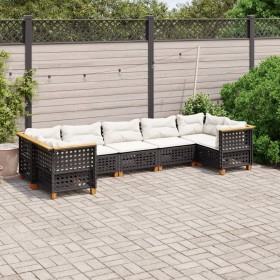 7-teiliges Gartensofa-Set mit schwarzen synthetischen Rattankissen von vidaXL, Gartensets - Ref: Foro24-3261974, Preis: 595,8...